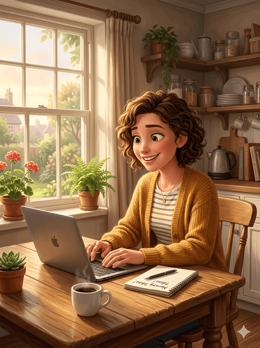 Person reviewing finances at a kitchen table with coffee